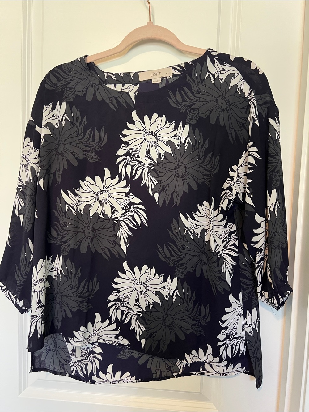 LOFT Black Floral Print Blouse